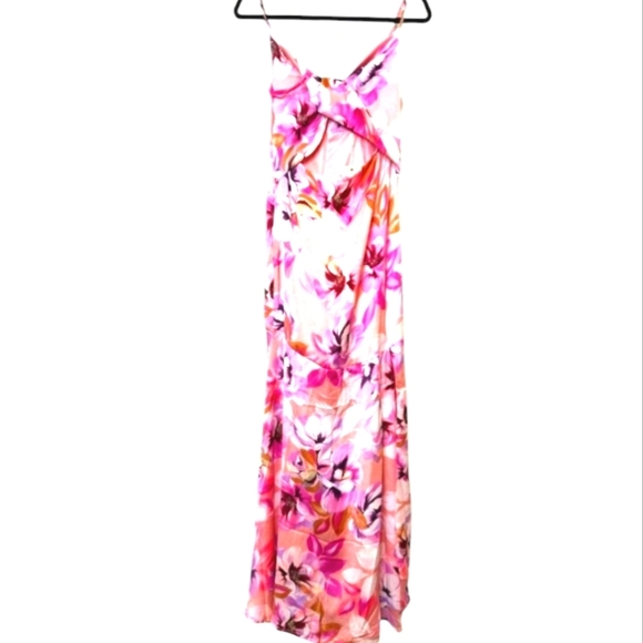 Liquorish ASOS Formal Satin Twist-Front Maxi Dress Pinks Cutout Slit Sz 8 NWT - Picture 6 of 16